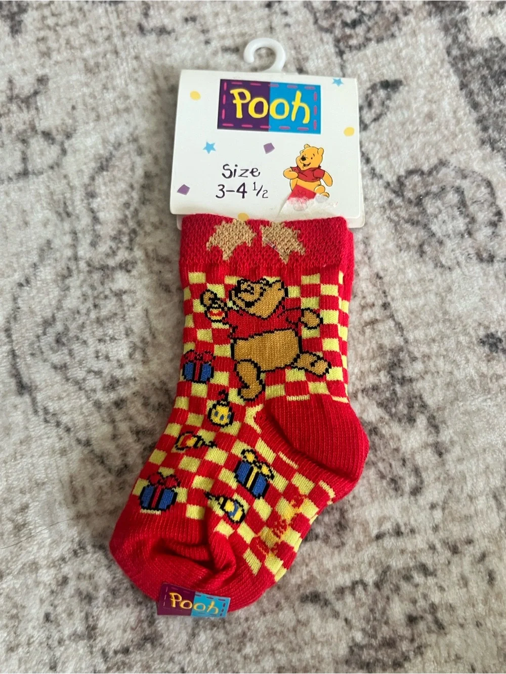 Vintage Disney Pooh Red and Yellow Kids Socks deadstock